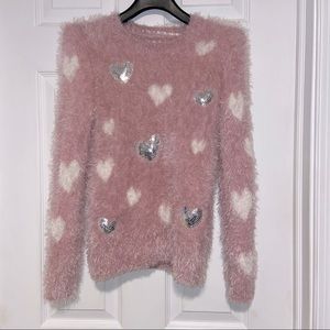 Super fun fuzzy heart ❤️ sweater! SO girls L 10/12